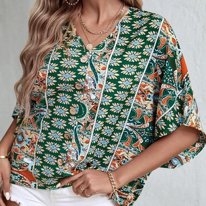 Dames haut léger ample avec motif floral et décolleté en V Chic und Stil