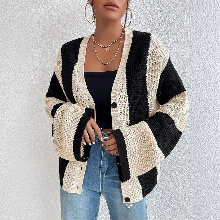 Dames cardigan stylé avec larges rayures bloc Chic und Stil