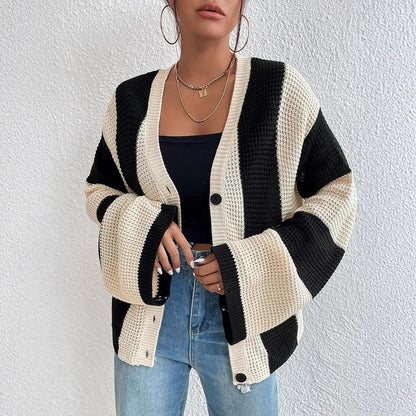 Dames cardigan stylé avec larges rayures bloc Chic und Stil