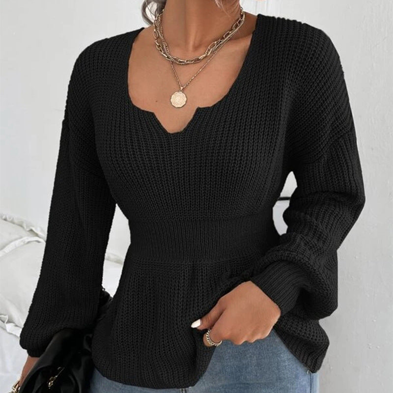 Pull en tricot féminin à la mode avec un matériau doux et un charmant décolleté en V Chic und Stil
