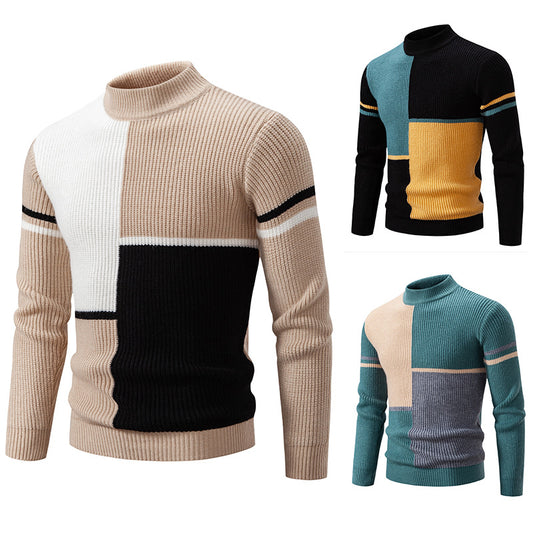 Pull en tricot pour hommes avec un design color block à la mode et un col élevé Chic und Stil