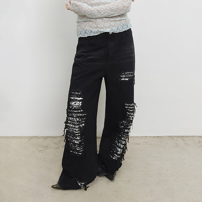 Damen Mode Baggy-Jeans avec ornement extravagant Chic und Stil