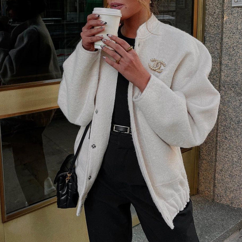 Dames élégante veste en laine oversized avec coupe décontractée et tissu texturé Chic und Stil