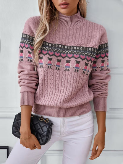 Pull en tricot pour femmes avec motif créatif et col haut Chic und Stil