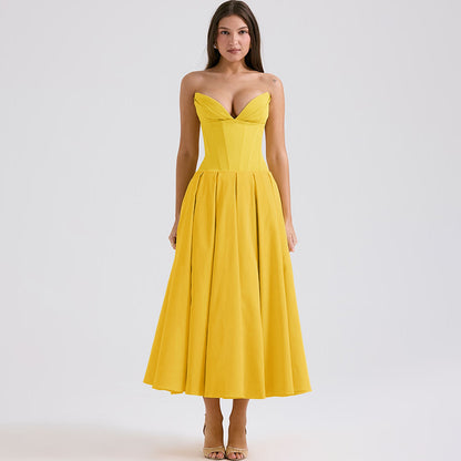 Robe midi A-ligne sans manches pour femmes avec jupe plissée Chic und Stil