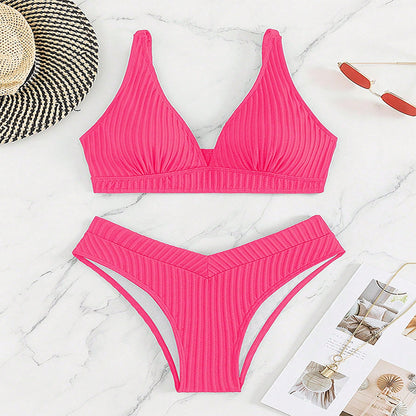 Ladies Rib-Top-Bottom-Bikini-Set Chic and Style