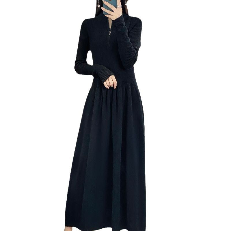 Robe en tricot décontractée pour femme avec col haut et poches zippées Chic und Stil