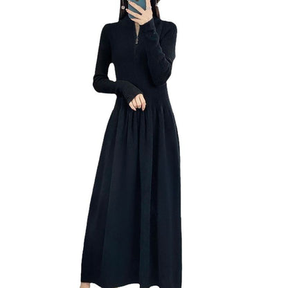 Robe en tricot décontractée pour femme avec col haut et poches zippées Chic und Stil