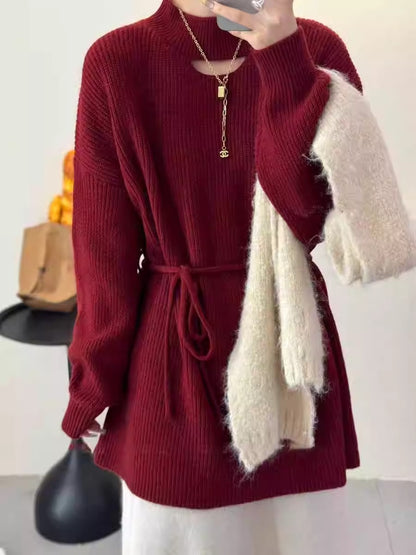 Robe en tricot pour femmes avec col montant et taille élégante Chic und Stil