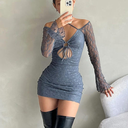 Robe mini femme à coupe décontractée avec des manches transparentes et des détails en volants Chic und Stil