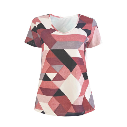 T-shirt dames col en V avec motif géométrique et matériau doux Chic und Stil