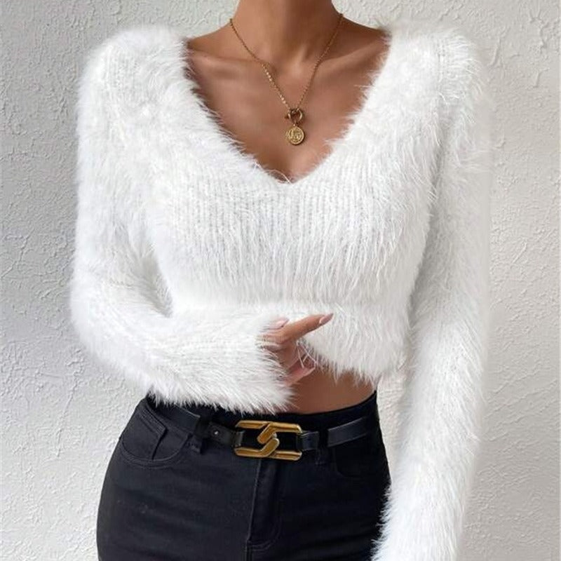 Ladies soft and stylish sweater with a plunging V-neckline and long sleeves Chic and Style