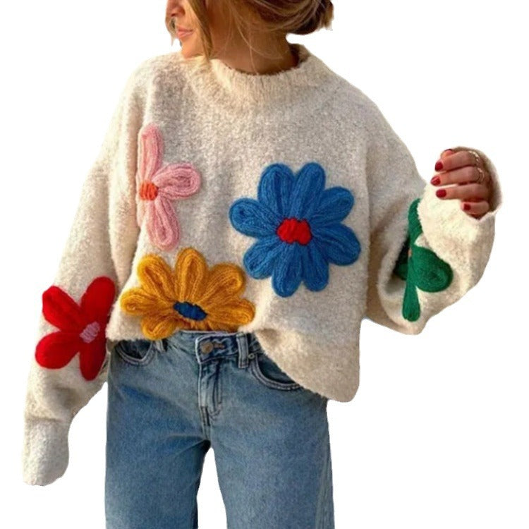 Dames Pull stylé avec design floral en relief Chic und Stil