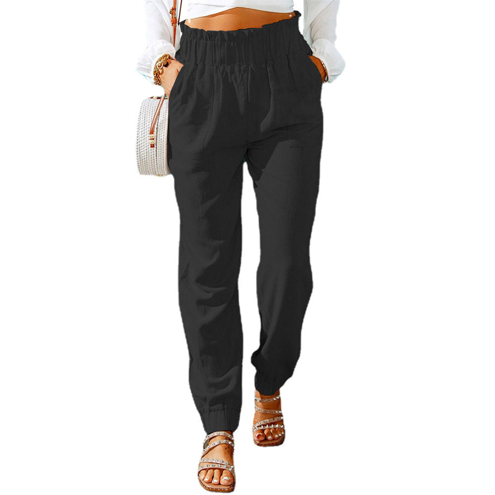 Casual fabric pants for women with elastic waistband and side pockets Chic and Style