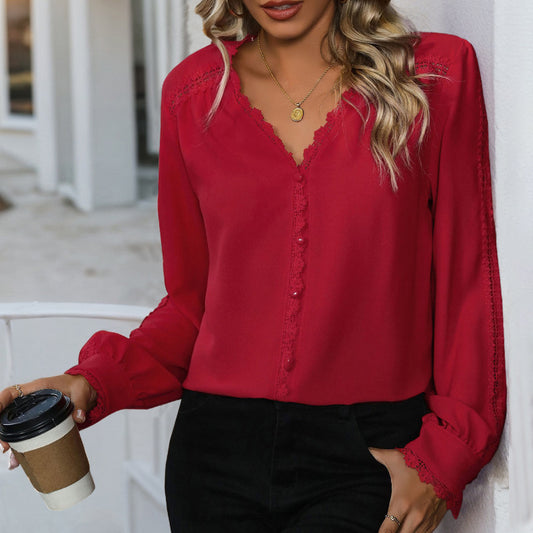 Blouse élégante pour femmes avec des accents en dentelle et patte de boutonnage Chic und Stil