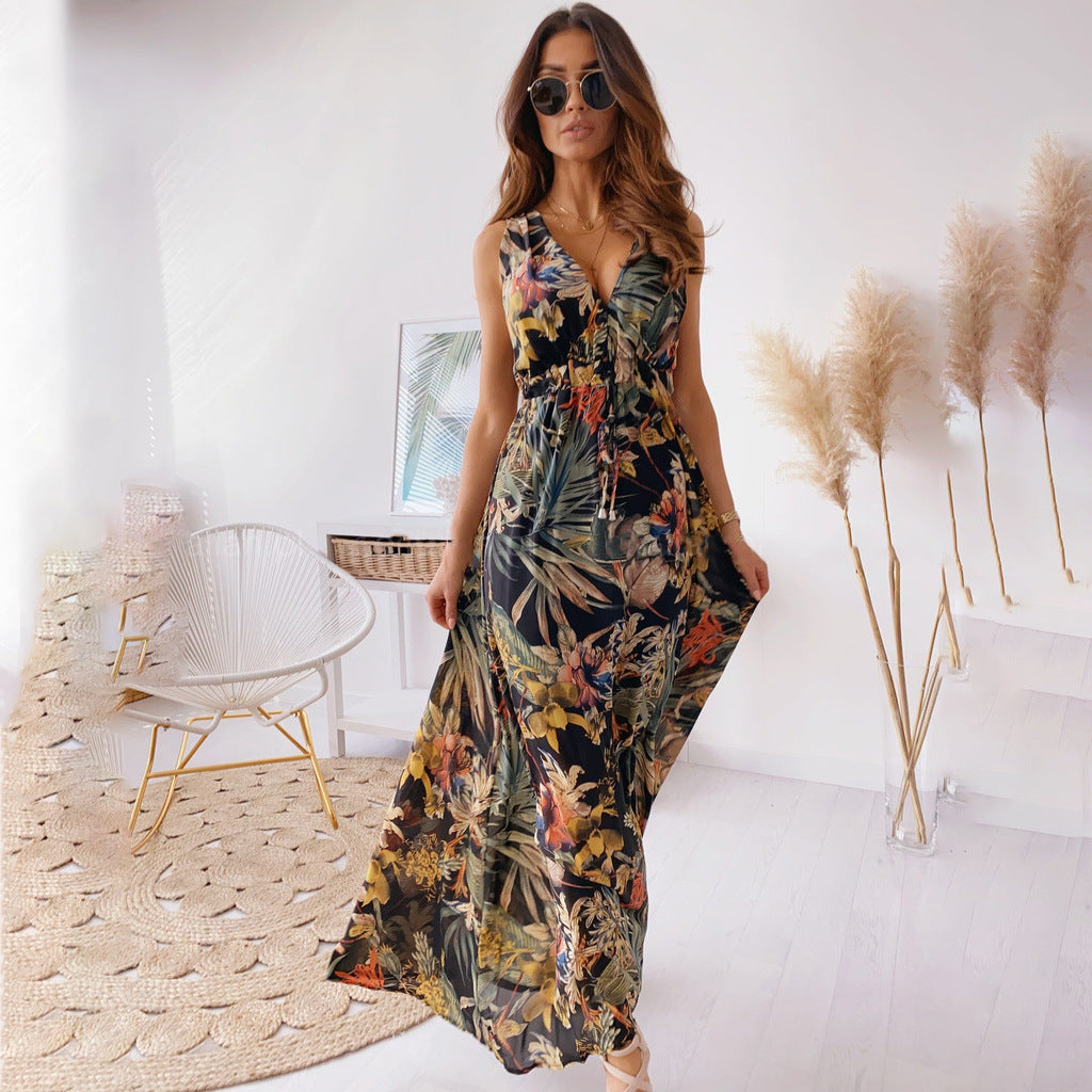 Femme Robe maxi imprimé tropical fluide Chic und Stil