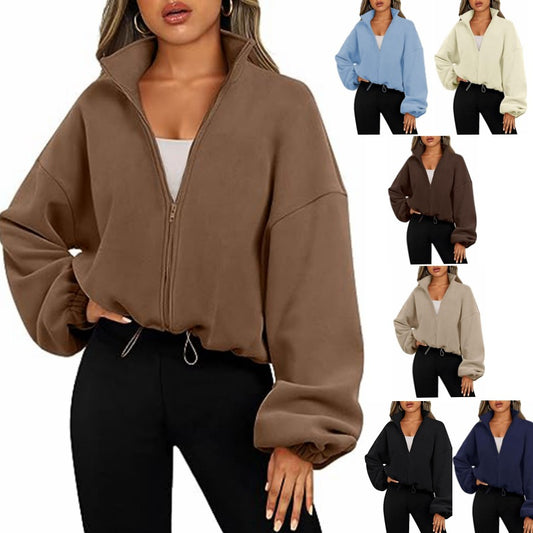 Pull-over en molleton décontracté pour femmes avec col haut et cordon de serrage Chic und Stil