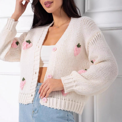 Dames cardigan en tricot avec applications de fraises Chic und Stil
