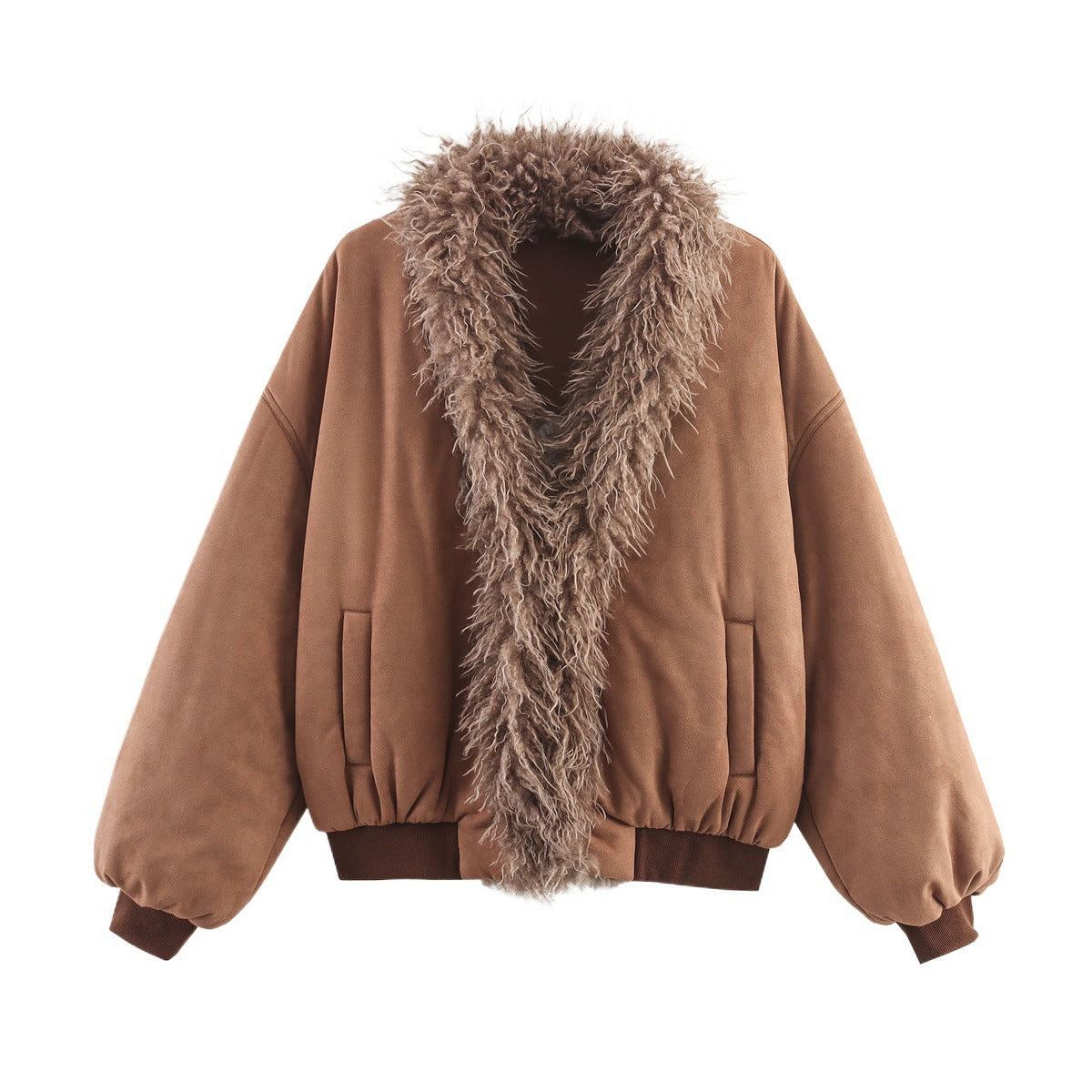 Pull de femme à manches courtes à la mode avec col en fausse fourrure luxueuse Chic und Stil