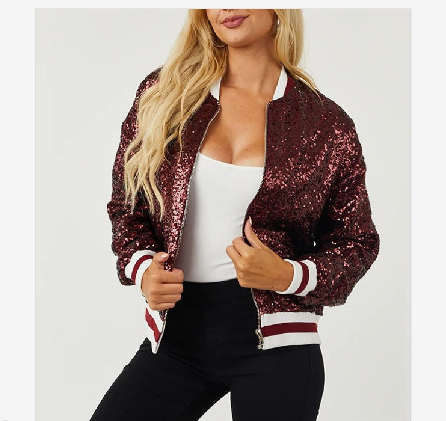 Dames Bling Bomber Jacket Chic und Stil