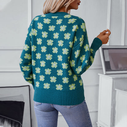 Pull en tricot pour femmes avec motif floral et décolleté en V Chic und Stil