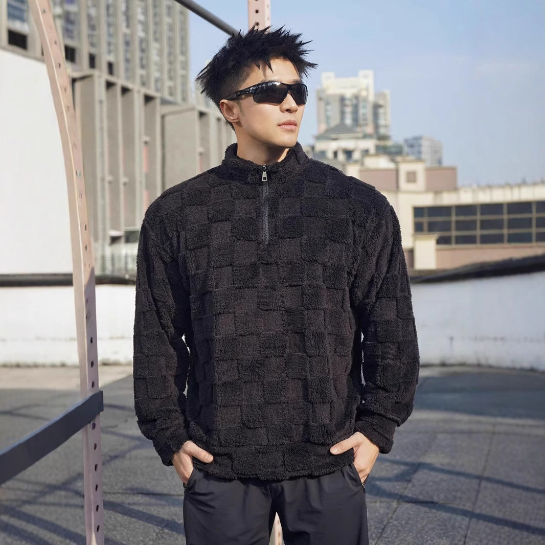 Men's fleece pullover with structured surface texture and high collar Chic und Stil