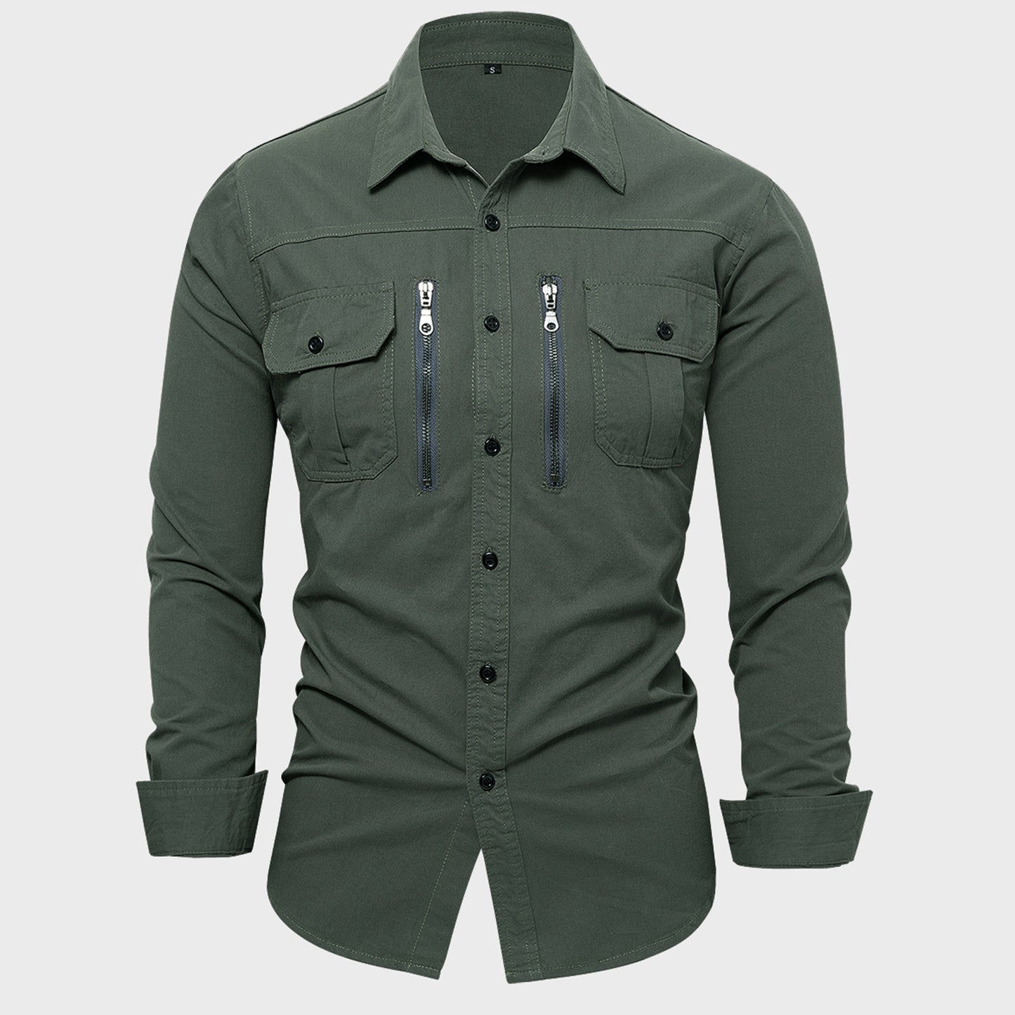 Chemise en coton pour hommes avec fermeture éclair et poches poitrine Chic und Stil