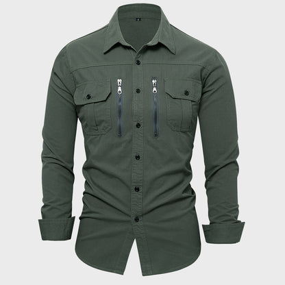Chemise en coton pour hommes avec fermeture éclair et poches poitrine Chic und Stil