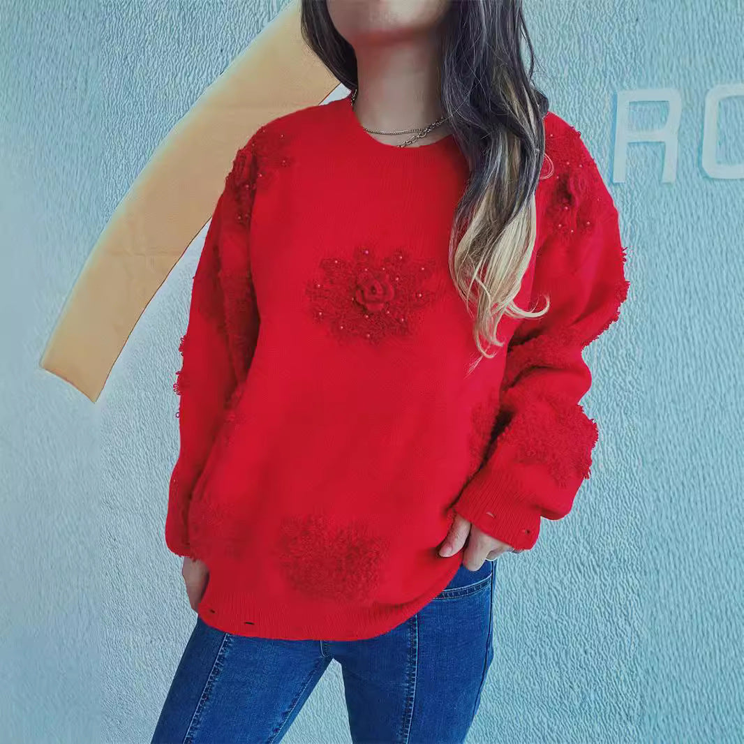 Pull en tricot pour femmes avec des appliqués floraux romantiques et un matériau doux Chic und Stil