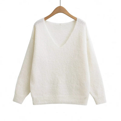 Pull oversized à col en V pour dames en tricot doux Chic und Stil