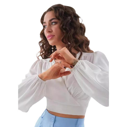 Blouse enveloppe en viscose pour femmes avec manches bouffantes et décolleté en V profond Chic und Stil