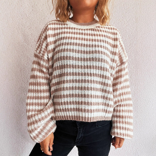 Pull en tricot décontracté pour femmes avec de larges rayures Chic und Stil
