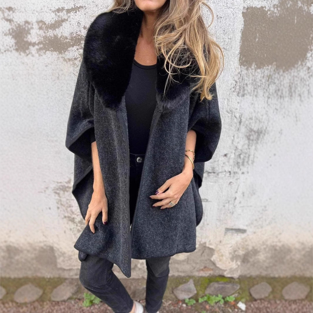 Dames Élégante Veste en Laine avec Col en Fourrure Synthétique Luxueux Chic und Stil