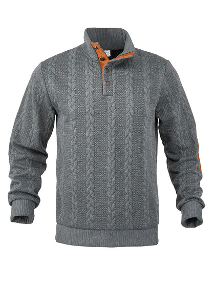 Men's fleece pullover with textured cable knit pattern and modern stand-up collar Chic and style