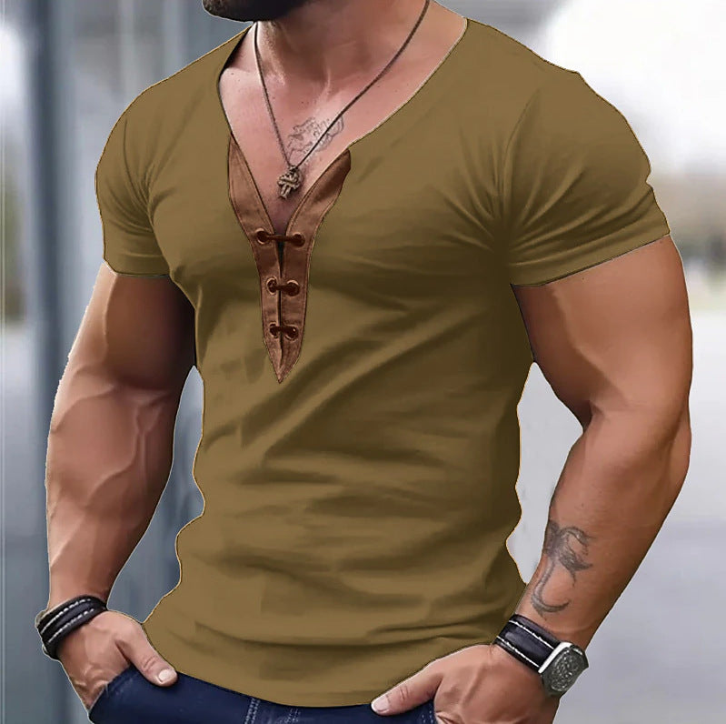 T-shirt tendance pour hommes à col en V avec boutonnière Chic und Stil