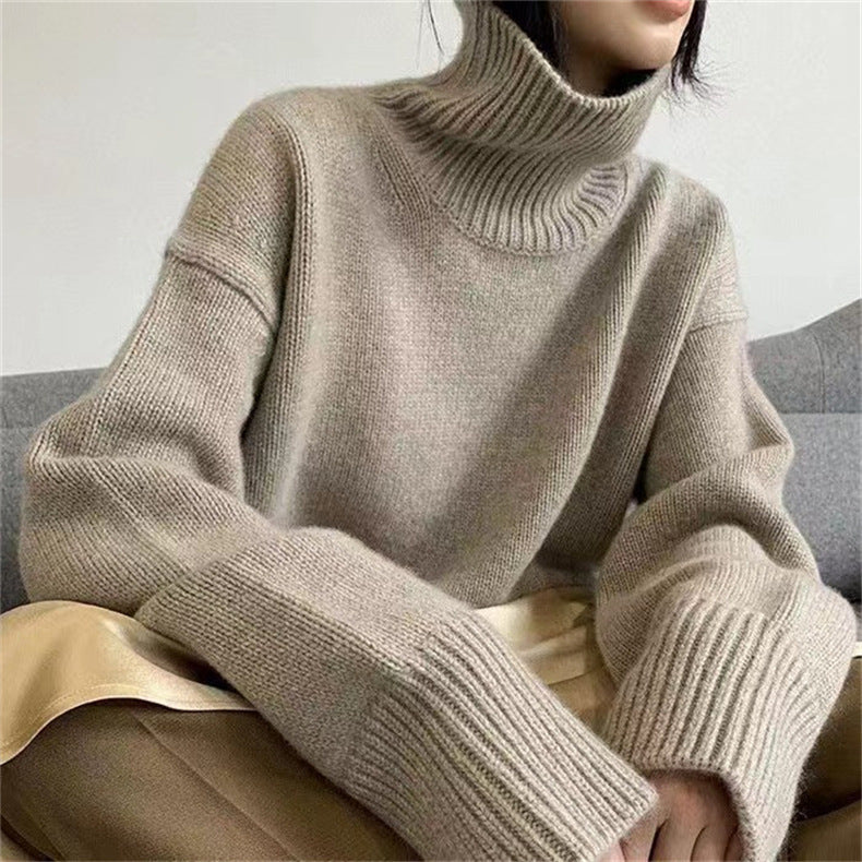 Dames Pull à col roulé douillet en tricot doux Chic und Stil