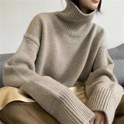 Dames Pull à col roulé douillet en tricot doux Chic und Stil