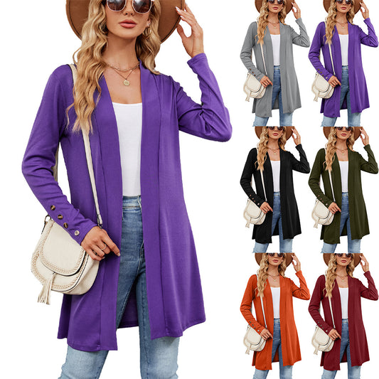 Cardigan longline pour femmes avec des détails de boutons tendance et une fermeture avant ouverte Chic und Stil