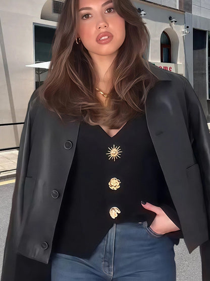 Dames Élégant Blazer-Haut avec détails de boutons décoratifs Chic und Stil