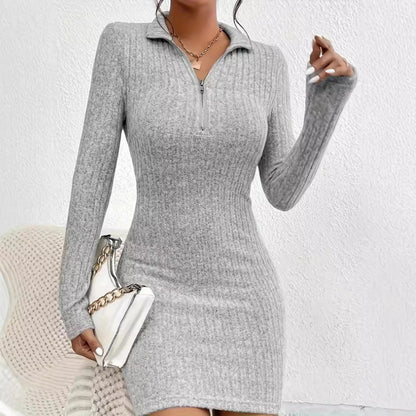 Robe en tricot de haute qualité pour femmes avec fermeture éclair et manches longues Chic und Stil