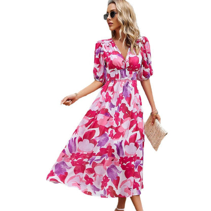Dames Robe Maxi à Manches Bouffantes Romantique Chic und Stil