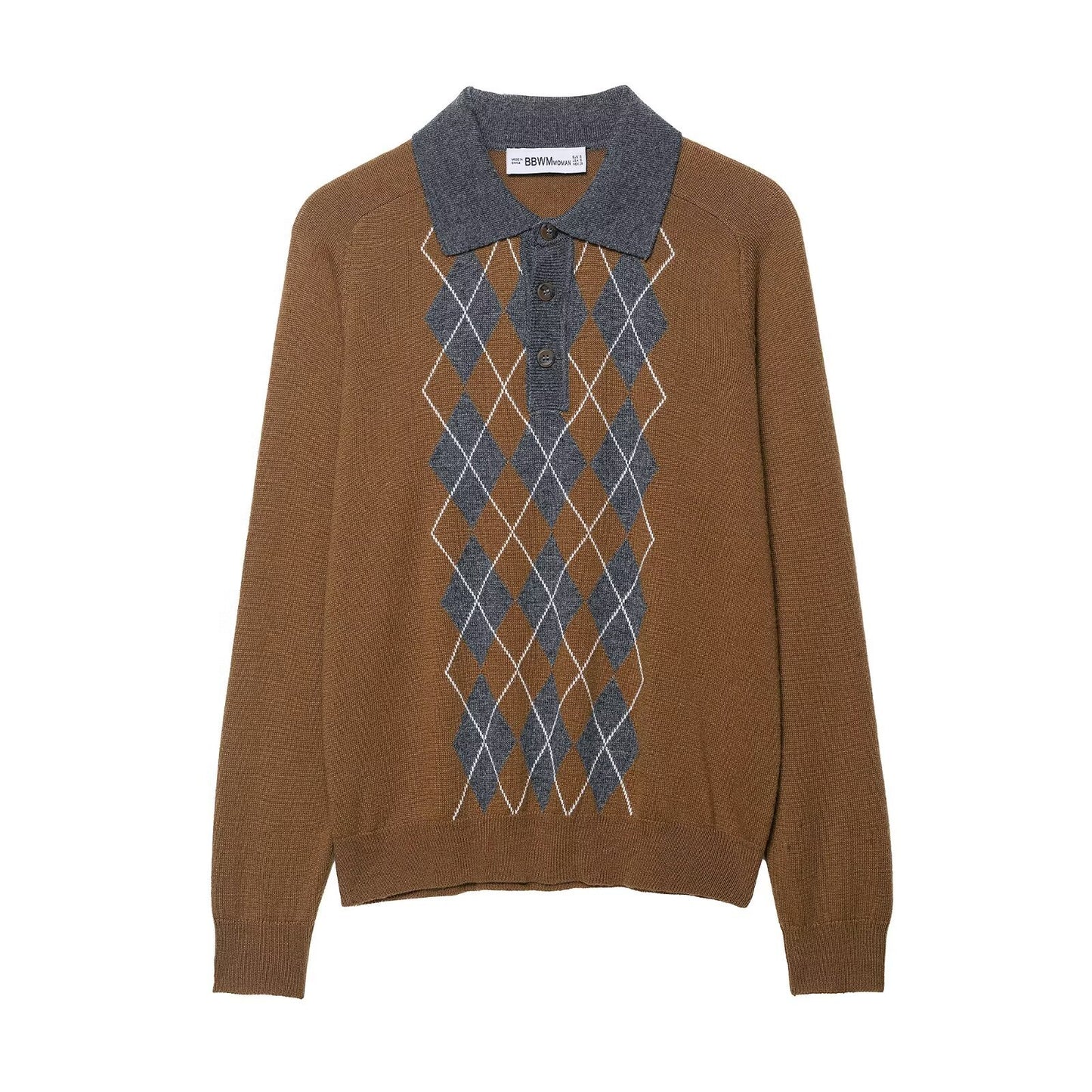 Pull femme avec col polo classique et motif diamant moderne Chic und Stil