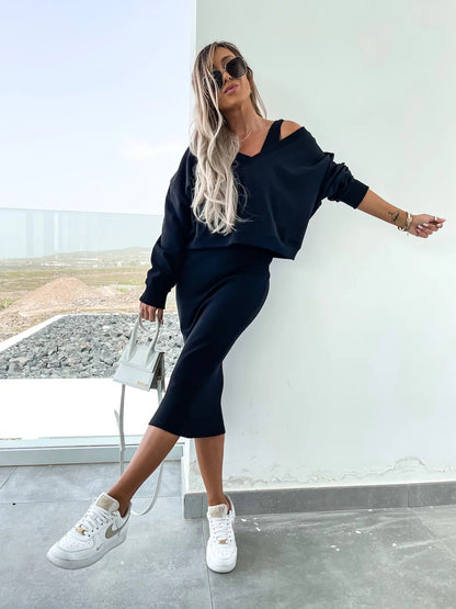 Robe en tricot tendance pour femmes avec un haut court décontracté et une silhouette cintrée Chic und Stil
