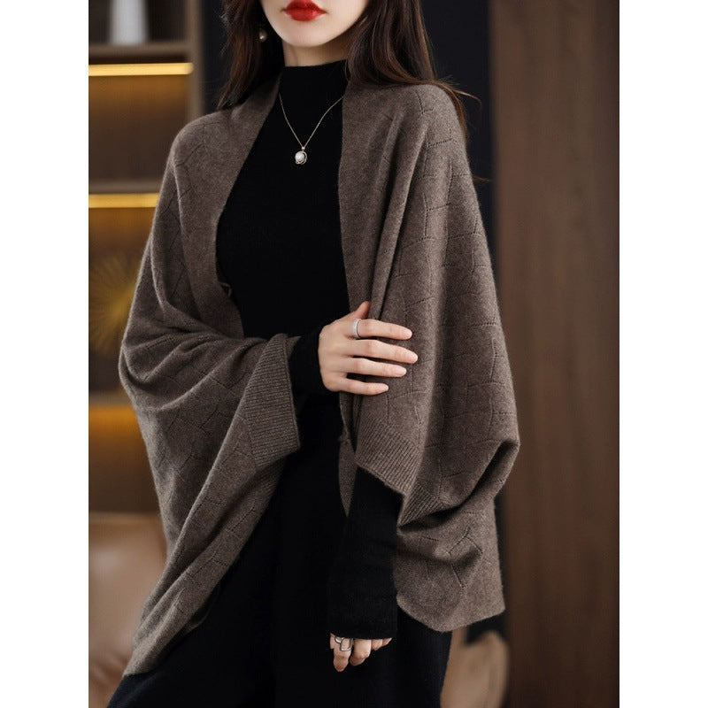 Dames Grand Poncho en Tricot avec Motif Romain Moderne Chic und Stil