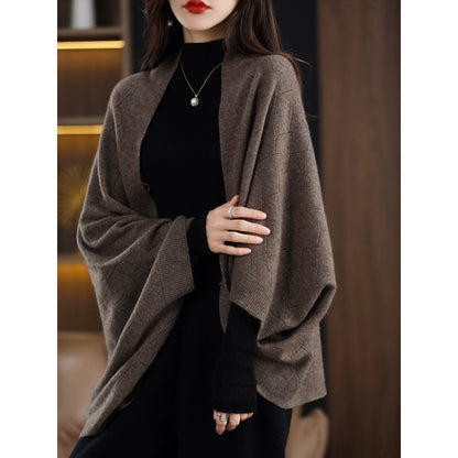 Dames Grand Poncho en Tricot avec Motif Romain Moderne Chic und Stil