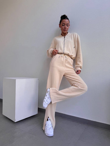 Dames Ensemble de sport en polaire avec fermeture éclair intégrale et poches latérales pratiques Chic und Stil