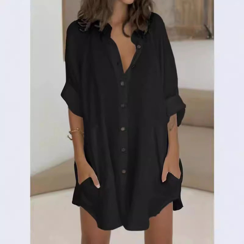 Robe chemise à manches longues pour femmes avec fermeture à boutons cachée Chic und Stil