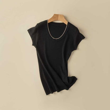 T-shirt à manches courtes en tricot doux pour femmes Chic und Stil