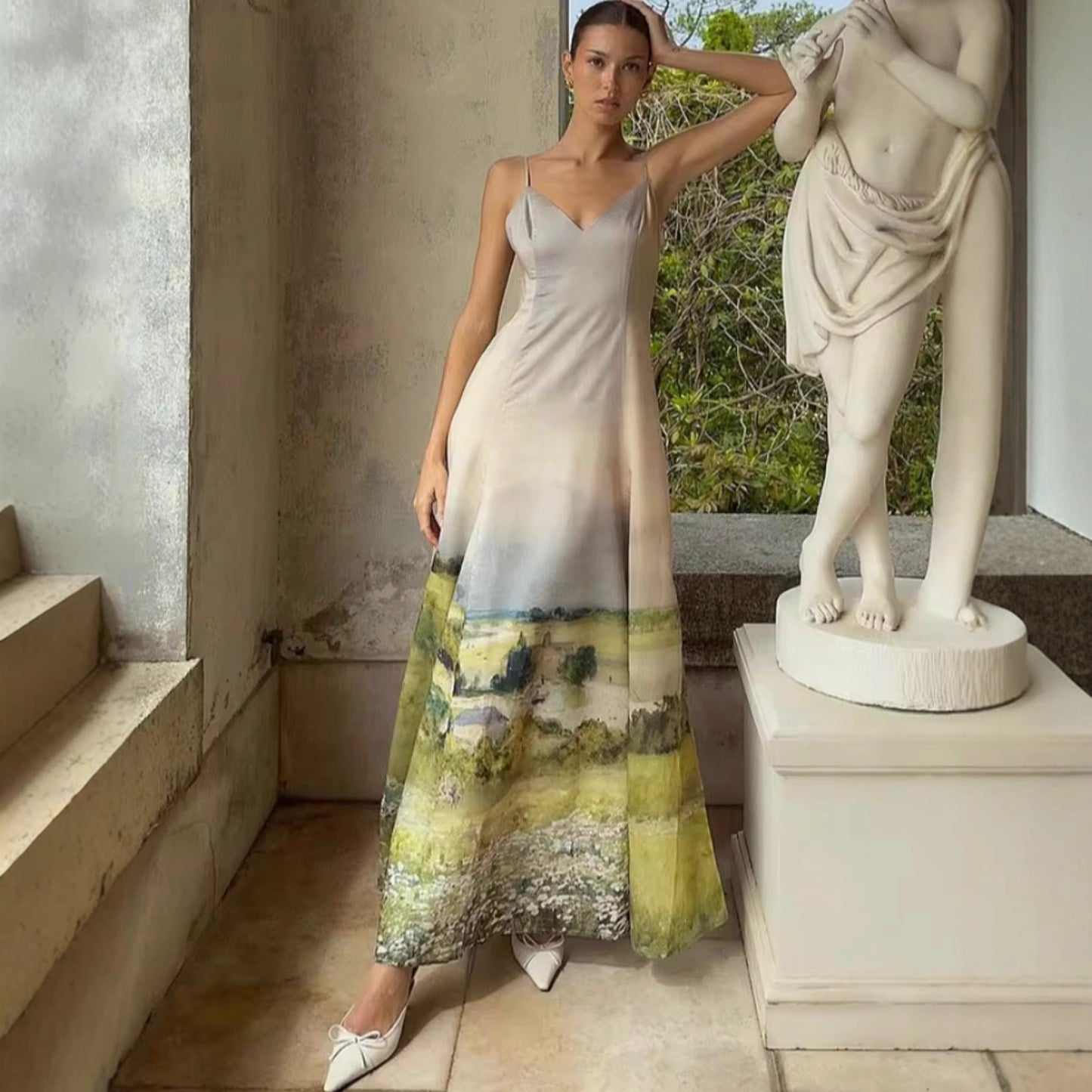 Robe maxi femme avec impression paysagère artistique Chic und Stil