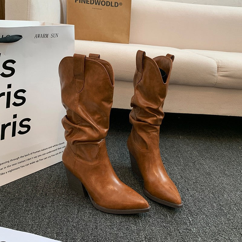 Bottes Western pour femmes avec un élégant drapé et un talon Chic und Stil